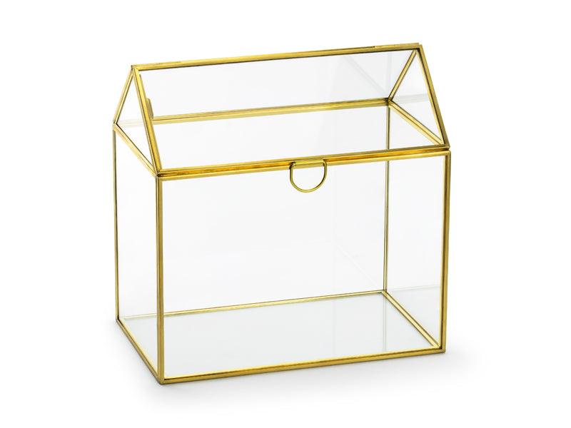 Briefumschlagsbox aus Glas, gold, 13x21x21cm - FeierGlanz